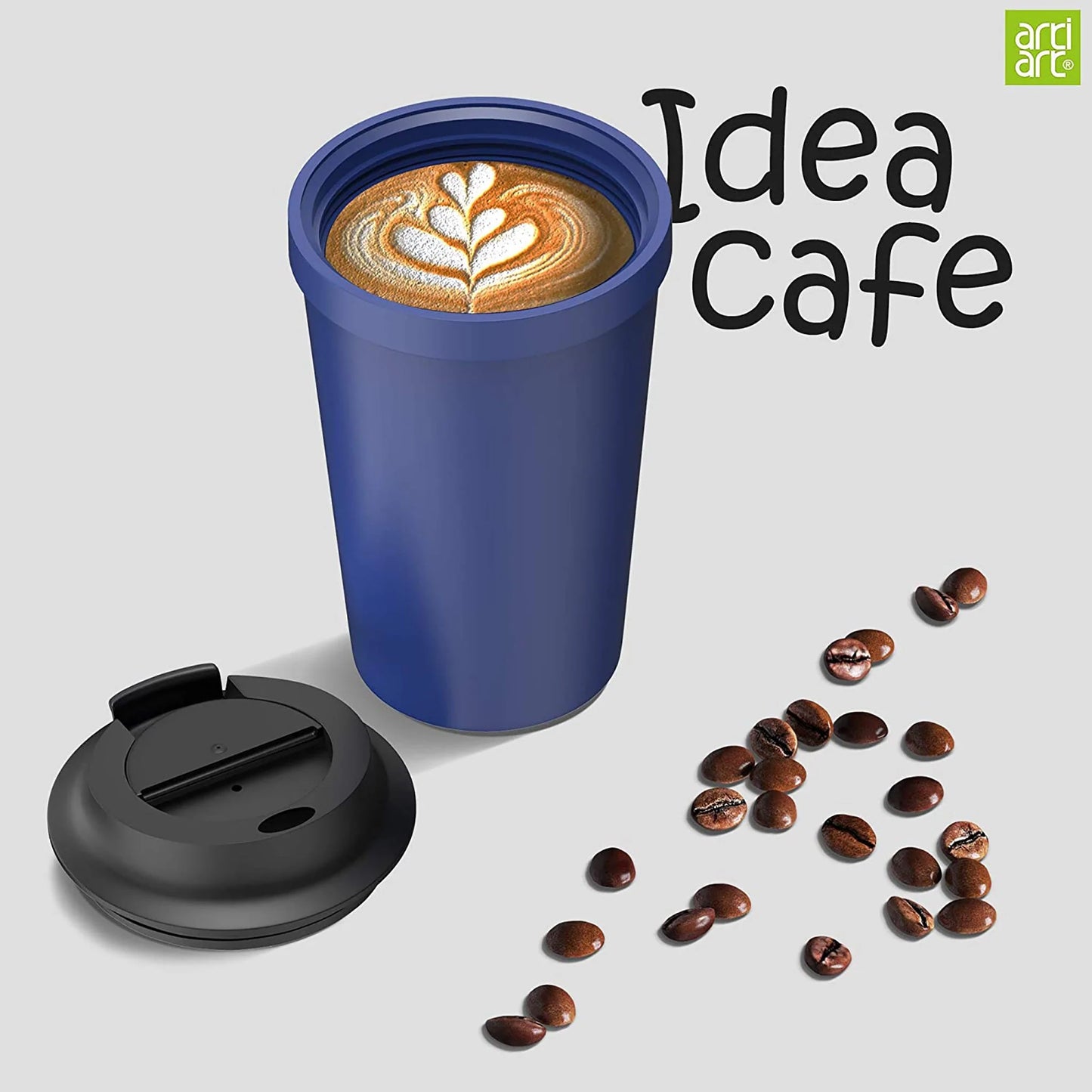 Artiart Idea Cafe Mug, No Spill, Insulated with Patented design and suction technology