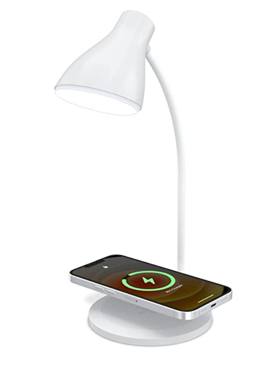 Portronics Brillo 3 Portable Lamp with Wireless Charger with 10W Output, 360° Flexible Neck, Touch Control, Dual Lamp Shades(White)